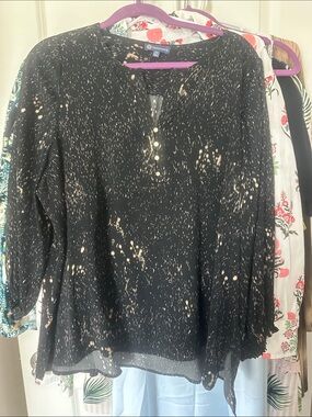 Democracy Black and Beige Splatter Henley Blouse
